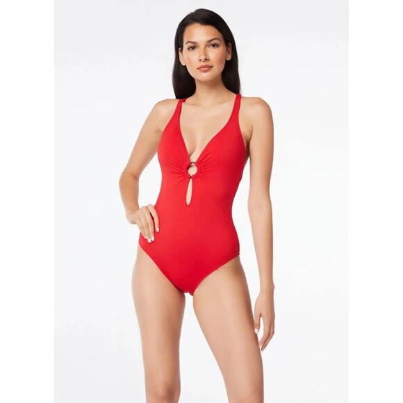 Bleu by Rod Beattie Crossback Mio One-Piece Swimsuit Removable Cups Red 12 - Picture 1 of 7